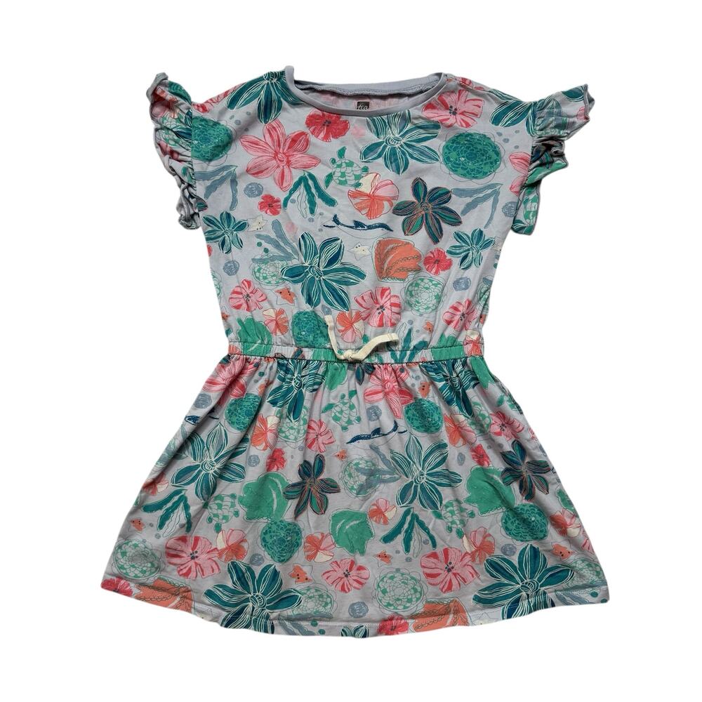 TEA COLLECTION Garden Under The Sea Tie Waist Ruffle Dress Size 7 Girls 23M12306